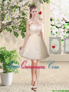 Pretty One Shoulder Champagne Dama Dresses with Appliques