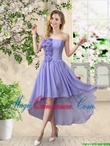 Pretty Strapless Chiffon Dama Dresses with High Low