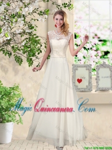 Classical Scoop Appliques Dama Dresses in Champagne