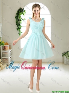 Comfortable Straps Light Blue Dama Dresses with Hand Made Flowers