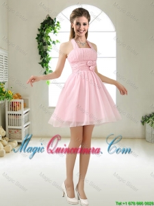 Latest Halter Top Chiffon Dama Dresses with Mini Length
