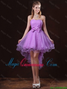 Pretty Strapless Bowknot Dama Dresses with High Low