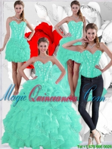 2015 Summer Pretty Ruffles and Beaded Quinceanera Dresses in Apple Green