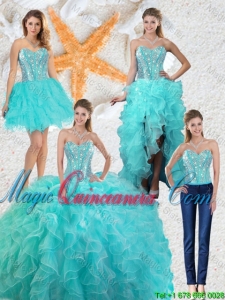 Gorgeous Aqua Blue Detachable Quinceanera Gowns with Beading and Ruffles