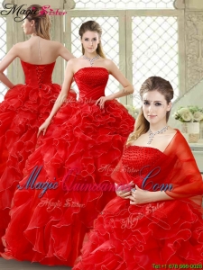 Classical Red Quinceanera Gowns with Beading and Ruffles