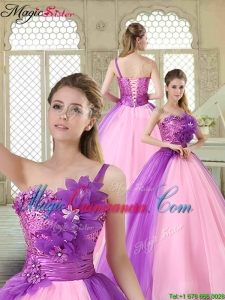 Elegant Hand Made Flowers Sweetheart Quinceanera Dresses in Multi Color