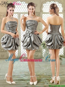 New Style Short Strapless Silver Prom Dresses with Pick Ups