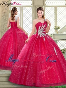 Beautiful One Shoulder Quinceanera Gowns with Beading