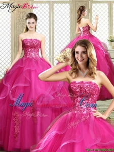 Classical Strapless Fuchsia Sweet 16 Dresses with Appliques