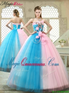 Fashionable Hand Made Flowers Sweet 16 Gowns with Strapless