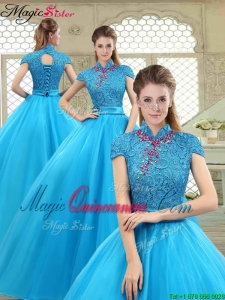 Fashionable High Neck Quinceanera Gowns in Baby Blue