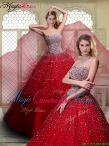 Luxurious Strapless Beading Quinceanera Dresses in Wine Red