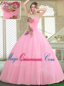 New Style Rose Pink Quinceanera Gowns with Beading and Appliques