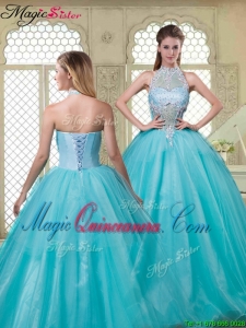 Popular Halter Top Quinceanera Dresses with Brush Train