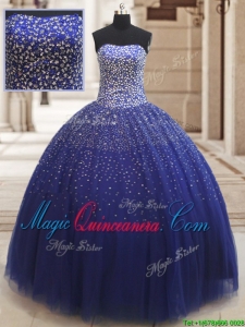 Popular Really Puffy Beaded Bodice Tulle Quinceanera Dress in Royal Blue