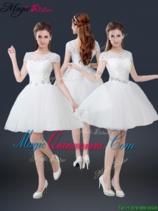 2016 Luxurious Mini Length Short Sleeves Beading Dama Dresses