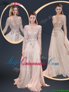 Cheap Brush Train Champagne Dama Dresses with Beading