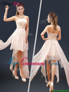 Cheap Champagne Asymmetrical Dama Dresses with Ruching