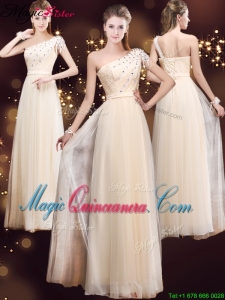 Elegant One Shoulder Dama Dresses with Appliques and Beading