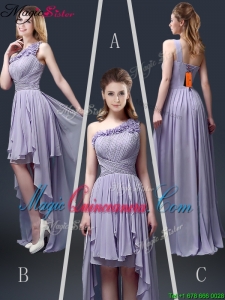 New Style One Shoulder High Low Ruffles Dama Dresses