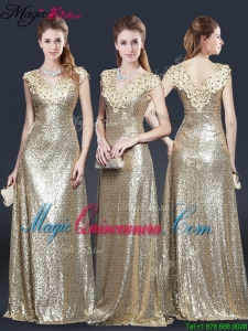 Perfect V Neck Sequins Dama Dresses in Champagne