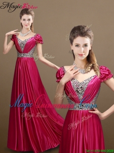 Pretty Empire V Neck Beading Mother of the Bride Dresses with Short Sleeves
