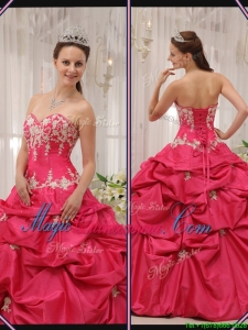 Cheap Sweetheart Appliques Quinceanera Gowns with in Coral Red