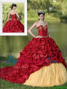 Exclusive Appliques and Pick Ups Brush Train Quinceanera Dresses