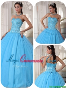 Exclusive Sky Blue Ball Gown Floor Length Quinceanera Dresses