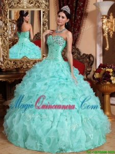 Lovely Apple Green Sweetheart Beading and Ruffles Quinceanera Dresses