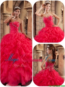 New Arrivals Coral Red Ball Gown Floor Length Ruffles Quinceanera Dresses
