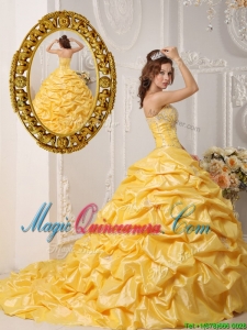 Perfect Pick Ups and Appliques Quinceanera Gowns with Court Train