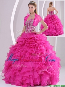 Perfect Ruffles and Beading Fuchsia Classic Quinceanera Gowns