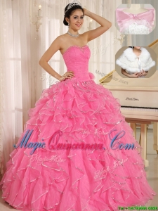 Popular Ruffles and Beading Quinceanera Dresses in Rose Pink