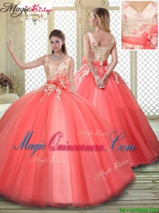 2016 Spring Straps Quinceanera Dresses with Appliques and Hand Made Flowers