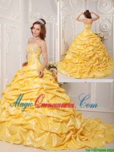 Elegant Ball Gown Court Train Appliques and Beading Quinceanera Dresses