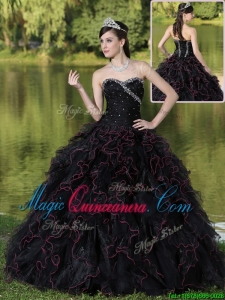 Fashionable Ruffles Layered and Beading Quinceanera Gowns in Black