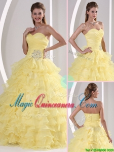 Gorgeous Sweetheart Fashionable Quinceaners Gowns with Appliques and Ruffled Layers