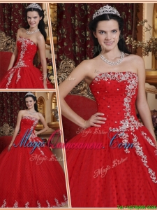 Latest Red Ball Gown Strapless Quinceanera Dresses