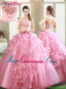 Lovely Strapless Quinceanera Dresses with Appliques and Ruffles