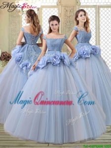 Luxurious Bateau Lavender Quinceanera Dresses with Hand Made Flowers