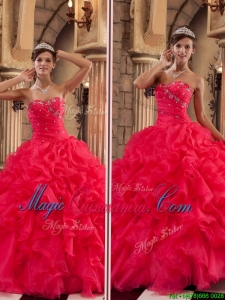 Luxurious Red Sweetheart Quinceanera Gowns with Ruffles
