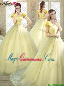 New Arrivals Bateau Brush Train Quinceanera Dresses