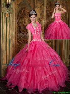 Popular Appliques and Ruffles Hot Pink Quinceanera Dresses