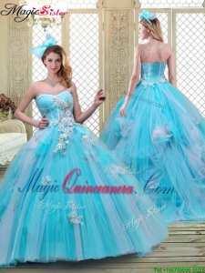 Summer Sweetheart Brush Train Quinceanera Dresses in Baby Blue