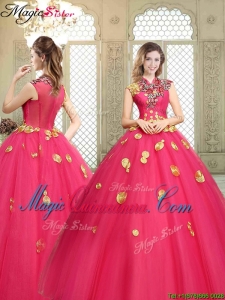 Beautiful High Neck Cap Sleeves Quinceanera Dresses with Appliques