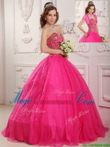 Best Selling A Line Floor Length Quinceanera Dresses in Hot Pink