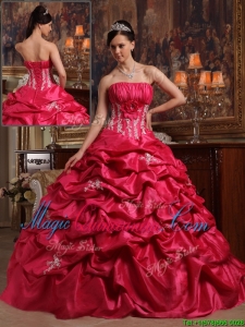 Elegant Coral Red Ball Gown Strapless Quinceanera Dresses