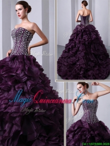 Fashionable Sweetheart Beading and Ruffles Quinceanea Dresses with Brush Train