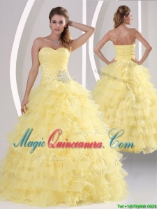 Inexpensive Appliques and Ruffled Layers Quinceaners Dresses